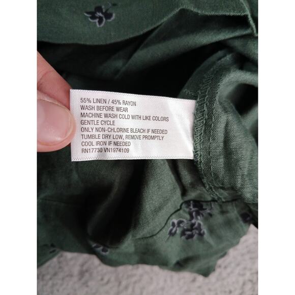 Universal Thread Dress Women XS Green Pattern Puff Sleeve Midi Pockets Linen NWT - Picture 9 of 10